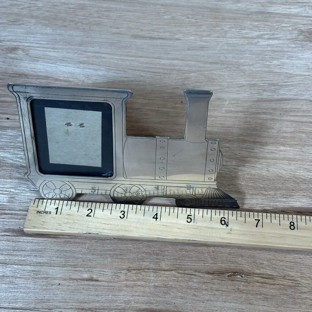 Silver Toned Train-Shaped Pewter Picture Frame For Baby Pictures